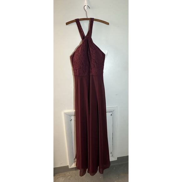 Christina Wu Celebration 22820 Mahogany Lace Bodice Chiffon Gown Size 12 Formal - Picture 2 of 9